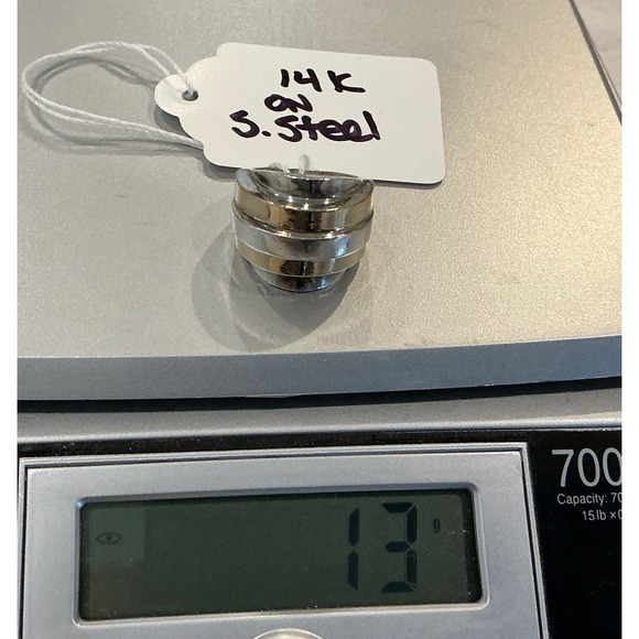 14K Gold Accent Stainless Steel Band Ring Size 6.5 Statement Jewelry - Picture 3 of 9